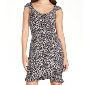 No Boundaries Juniors Dress XL 15-17 Black Floral Bodycon Ruffle Hem NWT